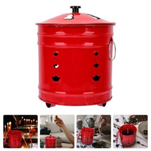 Zerodeko Portable Gas Burner Burn Incinerator Can Metal Fire Pit Burn Cage Garden Furnace Chinese Sacrificial Buckets for Wood Rubbish Leaves Trash Burning Backyard Bonfire Red Outdoor Gas Burner