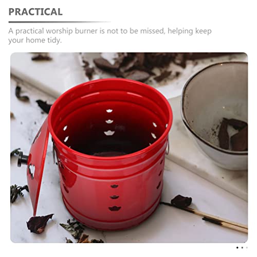 Zerodeko Portable Gas Burner Burn Incinerator Can Metal Fire Pit Burn Cage Garden Furnace Chinese Sacrificial Buckets for Wood Rubbish Leaves Trash Burning Backyard Bonfire Red Outdoor Gas Burner