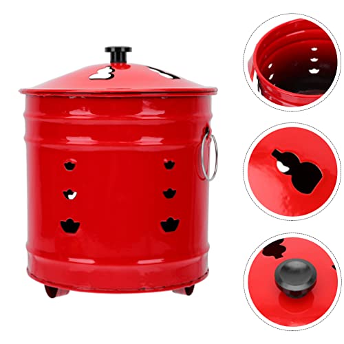 Zerodeko Portable Gas Burner Burn Incinerator Can Metal Fire Pit Burn Cage Garden Furnace Chinese Sacrificial Buckets for Wood Rubbish Leaves Trash Burning Backyard Bonfire Red Outdoor Gas Burner