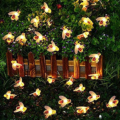 Oluote Solar Bee String Lights, 50LEDs 16ft/5M 8 Modes, Honeybee String Lights, Outdoor Honey Bee Fairy Lights for Garden Home Patio Lawn Party Holiday (16ft/5M, Warm White)