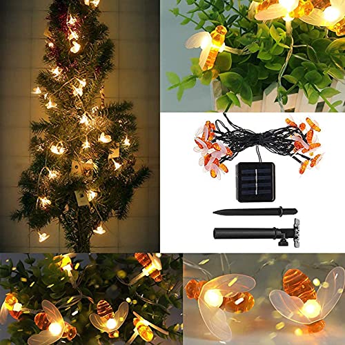 Oluote Solar Bee String Lights, 50LEDs 16ft/5M 8 Modes, Honeybee String Lights, Outdoor Honey Bee Fairy Lights for Garden Home Patio Lawn Party Holiday (16ft/5M, Warm White)