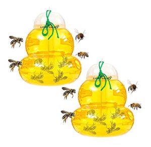 wasp trap bee traps jar | hornet trap yellow jacket trap attracts hornets yellow jackets bees wasps | trap & bee catchers for outside | plastic wasp trap for outdoors catcher | 2pcs beehive wasp trap