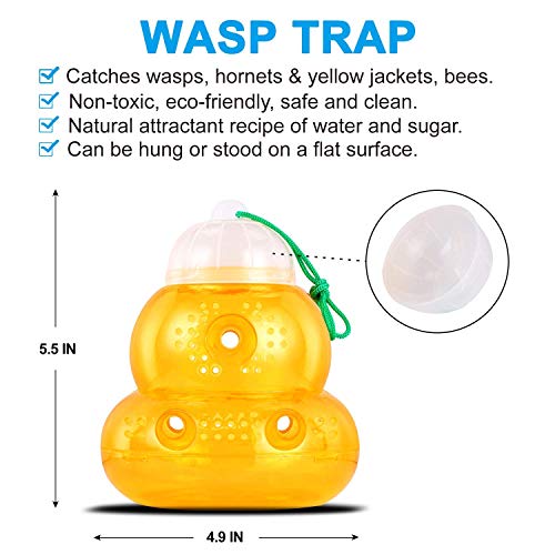 Wasp Trap Bee Traps Jar | Hornet Trap Yellow Jacket Trap Attracts Hornets Yellow Jackets Bees Wasps | Trap & Bee Catchers for Outside | Plastic Wasp Trap for Outdoors Catcher | 2pcs Beehive Wasp Trap