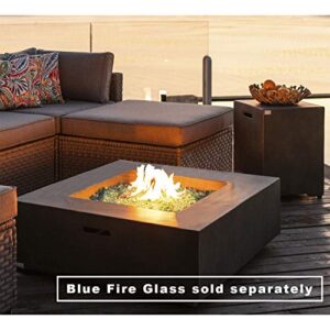 COSIEST 2-Piece Outdoor Propane Fire Pit Table Set w Tank, Green Faux Stone 35 inch Square Fire Table w 50,000 BTU Stainless Steel Burner, w Metal Lid 20lb Hideway Tank for Garden, Porch
