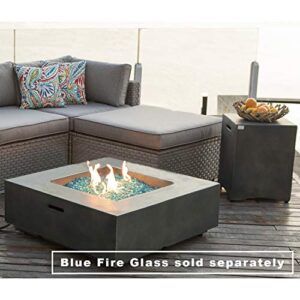 COSIEST 2-Piece Outdoor Propane Fire Pit Table Set w Tank, Green Faux Stone 35 inch Square Fire Table w 50,000 BTU Stainless Steel Burner, w Metal Lid 20lb Hideway Tank for Garden, Porch