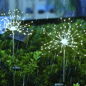 2 pack solar garden lights, 120 led solar firework lights outdoor, decorative stake string lights for walkway backyard pathway patio christmas wedding party (2, cool white)