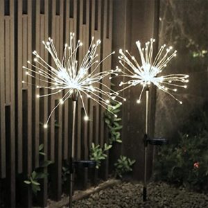 2 Pack Solar Garden Lights, 120 LED Solar Firework Lights Outdoor, Decorative Stake String Lights for Walkway Backyard Pathway Patio Christmas Wedding Party (2, Cool White)