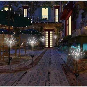 2 Pack Solar Garden Lights, 120 LED Solar Firework Lights Outdoor, Decorative Stake String Lights for Walkway Backyard Pathway Patio Christmas Wedding Party (2, Cool White)