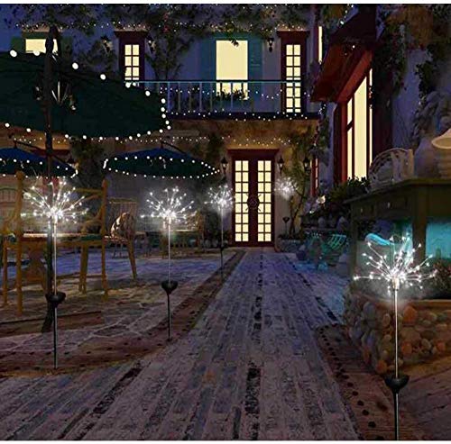 2 Pack Solar Garden Lights, 120 LED Solar Firework Lights Outdoor, Decorative Stake String Lights for Walkway Backyard Pathway Patio Christmas Wedding Party (2, Cool White)