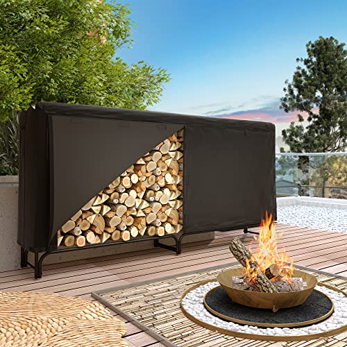 YITAHOME 8ft Firewood Rack Outdoor with Cover Combo Waterproof Set for Fireplace Heavy Duty Firewood Pile Storage Log Racks All-Weather Protection