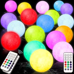 18 pcs floating pool lights, 3 inch led glow pool ball lights with 3 timing remote waterproof light up pool float hot tub bathtub night lights for pond fountain garden lawn pool accessory party decor