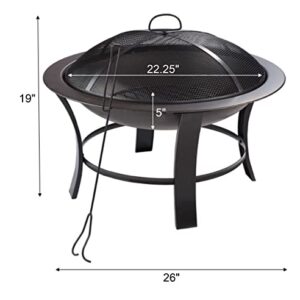 IUHJNWE 26" Metal Round Outdoor Burning Pit, Garden Patio Multipurpose Metal Fire Pit for Camping, Outdoor Heating, Campfire and Picnic