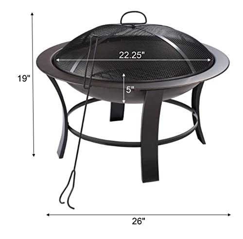 IUHJNWE 26" Metal Round Outdoor Burning Pit, Garden Patio Multipurpose Metal Fire Pit for Camping, Outdoor Heating, Campfire and Picnic