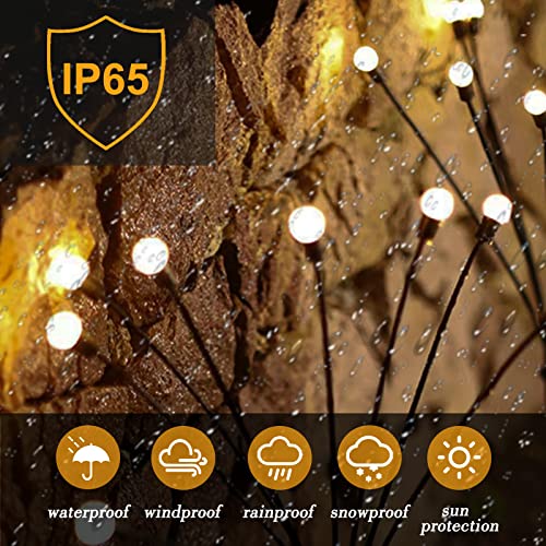 10 LED Firefly Garden Lights Solar Powered, Starburst Swaying Lights Outdoor, Auto Switch, 600 mAh Ni-Mh Battery Solar Charging, IP65 Waterproof Landscape Lights for Yard Pathway - Warm Color, 4 Pack