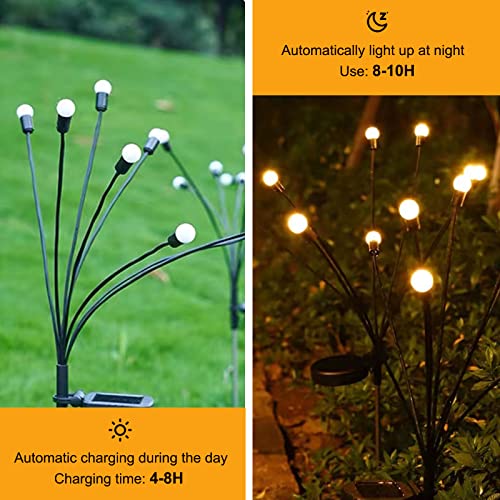 10 LED Firefly Garden Lights Solar Powered, Starburst Swaying Lights Outdoor, Auto Switch, 600 mAh Ni-Mh Battery Solar Charging, IP65 Waterproof Landscape Lights for Yard Pathway - Warm Color, 4 Pack