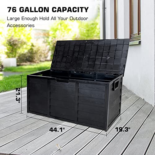 YUSING Deck Box 76 Gallon, Outdoor Storage Box Waterproof with Wheels for Patio Cushion & Pillows, Garden Supplies, Pet Stuff and Pool Accessories