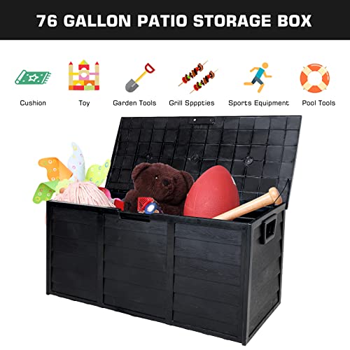 YUSING Deck Box 76 Gallon, Outdoor Storage Box Waterproof with Wheels for Patio Cushion & Pillows, Garden Supplies, Pet Stuff and Pool Accessories