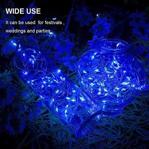 ErChen Remote Control Solar Powered Led String Lights, 33FT 100 LEDs Copper Wire Waterproof 8 Modes Decorative Fairy Lights for Outdoor Christmas Garden Patio Yard (Blue)