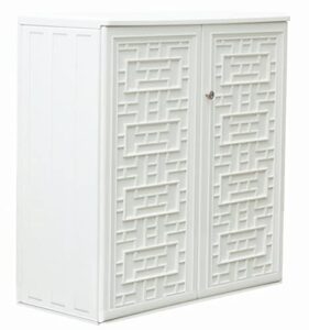 mrossa indoor outdoor storage cabinet waterproof with 2 shelves,off white plastic outdoor cabinets for patio/garden/backyard, size 34.3”l*15”w*36.2”h…