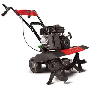 earthquake versa 2-in-1 tiller cultivator with a 79cc 4-cycle viper engine, removable side shields, toolless tilling width adjustment, integrated transport wheels, model: 24734