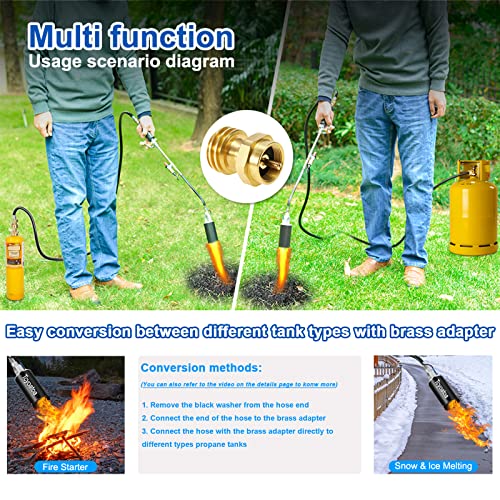 Propane Torch Weed Burner,Flamethrower,Propane Garden Torch,9.8 FT Hose,Gas Bottle Adapter,Heavy Duty Output and One-push Electronic Button Igniter,Widly Use for Weeding,Grilling,Ice melting