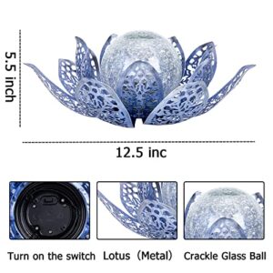 Garden Solar Lights Outdoor - Lotus Solar Lamp Waterproof Metal Crackle Glass Globe LED Lotus Flower Garden Decor Light for Tabletop, Pathway, Lawn and Garden (Snowflake)