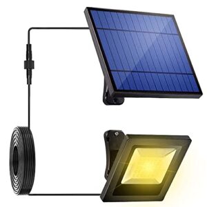 solar outdoor lights garden led flood lights with extension cable dusk to dawn security waterproof landscape lighting for barn,ceiling porch, cabin roof,tree,doorway,yard,street(warm white)