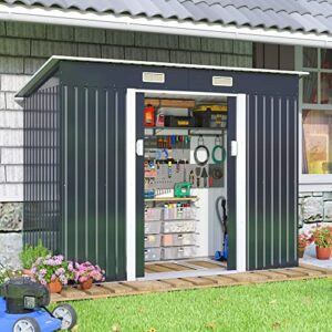 jaxpety garden 4.2′ x 9.1′ storage shed, galvanized steel outdoor storage shed with four vents and lockable door, outdoor backyard storage for lawn mover, bike, garbage can, tools