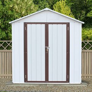 outdoor storage sheds 6x4 ft, galvanized steel garden shed with lockable doors, tool storage shed for patio lawn backyard trash cans