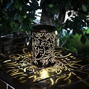 Esgarden Solar Lantern Bronze Owl Outdoor Light Solar Hanging Lanterns Retro Metal Solar Lantern with Handle Garden Decor Table Lights for Patio Yard Pathway (7.9 inch) (owl)