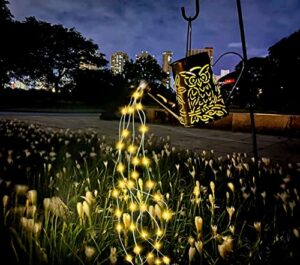 solar watering can with cascading lights – large waterfall lights garden decor, owl shape solar hanging lantern outdoor waterproof , 96 leds string light flashing for patio,lawn,garden,pathway