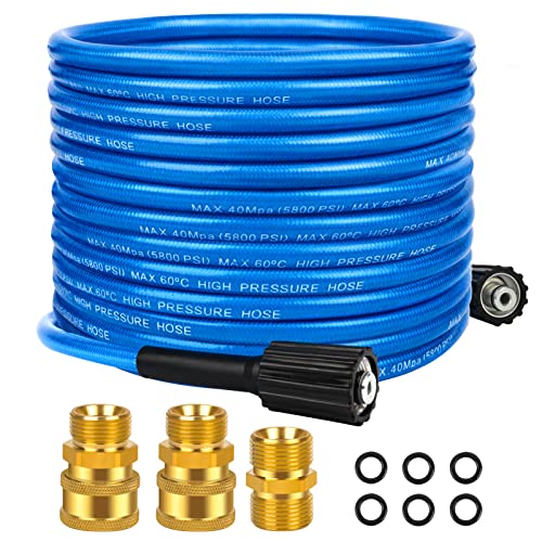 32.8 Ft Pressure Washer Hose, 5800 PSI Kink Resistant Washer Hose for Power Washer Upgrade Flexible Pressure Washer Hose Compatible with M22 14MM Connectors Suitable for Most Pressure Washers (Blue)