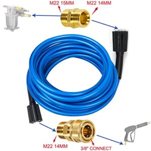 32.8 Ft Pressure Washer Hose, 5800 PSI Kink Resistant Washer Hose for Power Washer Upgrade Flexible Pressure Washer Hose Compatible with M22 14MM Connectors Suitable for Most Pressure Washers (Blue)