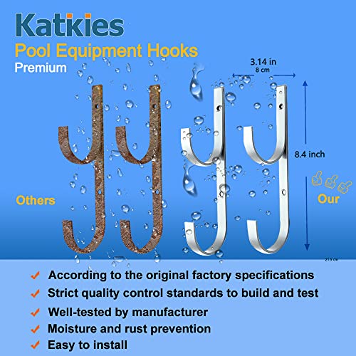 katikies Pool Pole Hanger Aluminium Holder Set, Ideal Equipment Hooks for Telescopic Poles, Skimmers, Leaf Rakes, Nets, Brushes, Vacuum Hose, Garden Tools and Swimming Pool Accessories (2-pcs)