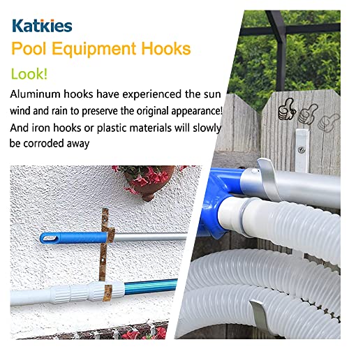 katikies Pool Pole Hanger Aluminium Holder Set, Ideal Equipment Hooks for Telescopic Poles, Skimmers, Leaf Rakes, Nets, Brushes, Vacuum Hose, Garden Tools and Swimming Pool Accessories (2-pcs)