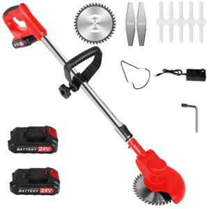weed wacker cordless brush cutter with 3type blades, 650w cordless weed eater, stringless grass trimmer for lawn garden pruning. (red)