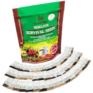 Heirloom Vegetable Seeds Non GMO Survival Seed Kit - Part of Our Legacy and Heritage - 50 Varieties 100% Naturally Grown- Best for Gardeners Who Raise Their Own Healthy Food