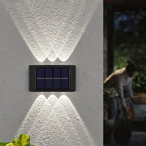 ousam led solar fence lights outdoor solar powered wall lamp up and down lighting waterproof for house deck step patio garden decoraion(white 2 pack)