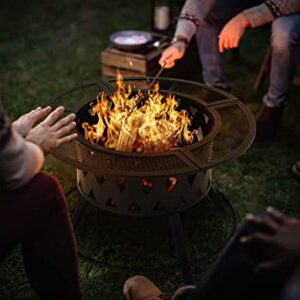 Garden Fire Pit Outdoor 32" Wood Burning Outdoor Party BBQ Fire Pit Backyard with 18.5In Cooking Grill Outdoor Portable Fire Bowl Metal Firepit