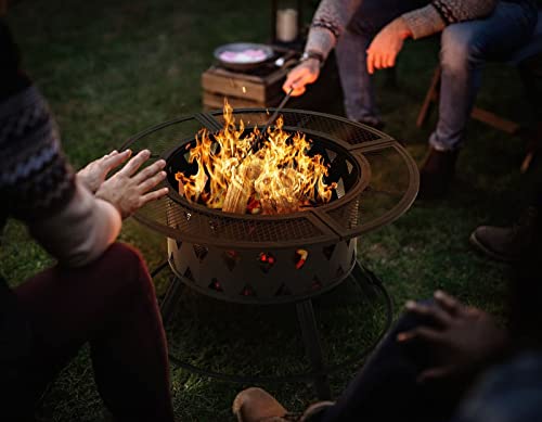 Garden Fire Pit Outdoor 32" Wood Burning Outdoor Party BBQ Fire Pit Backyard with 18.5In Cooking Grill Outdoor Portable Fire Bowl Metal Firepit