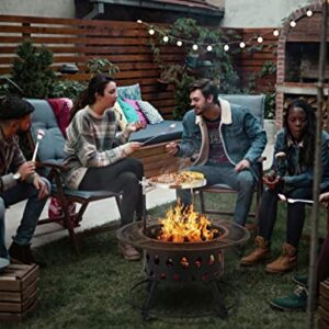 Garden Fire Pit Outdoor 32" Wood Burning Outdoor Party BBQ Fire Pit Backyard with 18.5In Cooking Grill Outdoor Portable Fire Bowl Metal Firepit