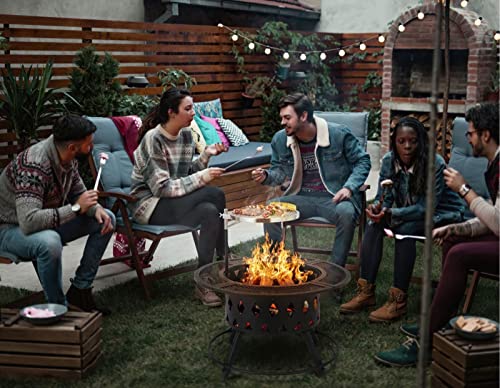 Garden Fire Pit Outdoor 32" Wood Burning Outdoor Party BBQ Fire Pit Backyard with 18.5In Cooking Grill Outdoor Portable Fire Bowl Metal Firepit