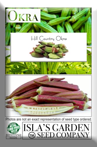 Hill Country Red Okra Seeds for Planting, 100+ Heirloom Seeds Per Packet, (Isla's Garden Seeds), Non GMO Seeds, Botanical Name: Abelmoschus esculentus, Great Home Garden Gift