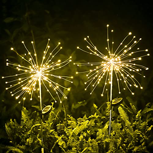 Yulaiyoen Solar Lights Outdoor Starburst Fairy Garden Pathway Lights, 2 Pack Solar Powered Firework Lights 150 LEDs Waterproof Garden Solar Lights Ornaments for Fence Flowerbed Lawn Patio Backyard