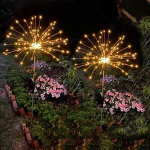 Yulaiyoen Solar Lights Outdoor Starburst Fairy Garden Pathway Lights, 2 Pack Solar Powered Firework Lights 150 LEDs Waterproof Garden Solar Lights Ornaments for Fence Flowerbed Lawn Patio Backyard