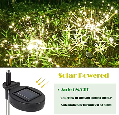 Yulaiyoen Solar Lights Outdoor Starburst Fairy Garden Pathway Lights, 2 Pack Solar Powered Firework Lights 150 LEDs Waterproof Garden Solar Lights Ornaments for Fence Flowerbed Lawn Patio Backyard