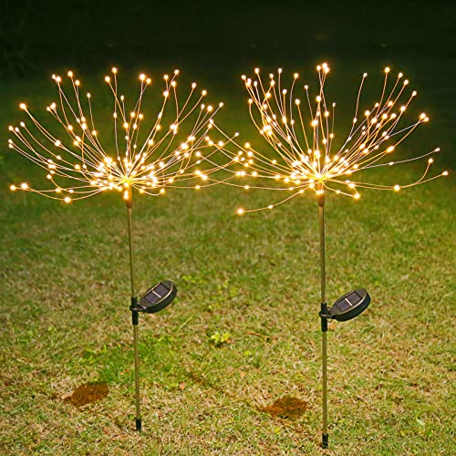 Yulaiyoen Solar Lights Outdoor Starburst Fairy Garden Pathway Lights, 2 Pack Solar Powered Firework Lights 150 LEDs Waterproof Garden Solar Lights Ornaments for Fence Flowerbed Lawn Patio Backyard