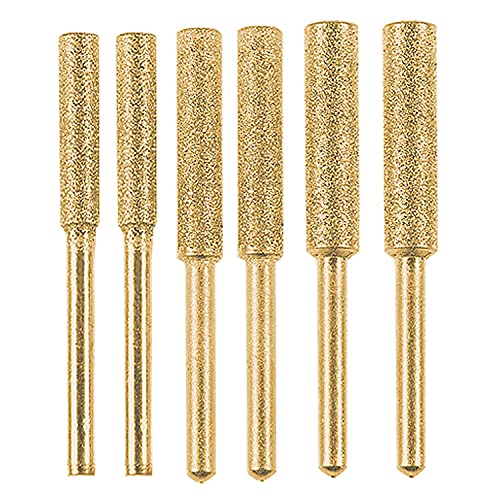 Burr Grinding Stone File - 6Pcs 3mm 5/32" 3/16" 7/32" Shank Diamond Chainsaw Sharpener Rotary Bit Set Polishing Sharpening Garden Tool for Lawn Mower Chainsaw Parts Garden,120-150 Grit,Gold (Gold)