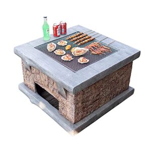 qhyxt wood fire pits outdoor outdoor wood fire pit bbq grill table, backyard patio garden party barbecue fireplace, magnesia material, anti-freezing and heat-resistant