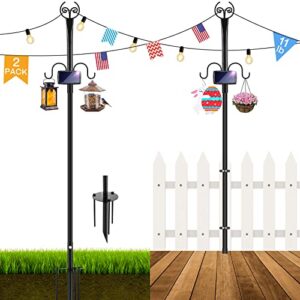 wy string light poles for outdoor string light – light pole with hooks & solar panel base to hang up led lighting – backyard, garden, patio, deck lighting stand for bbq, party, bistro & weddings